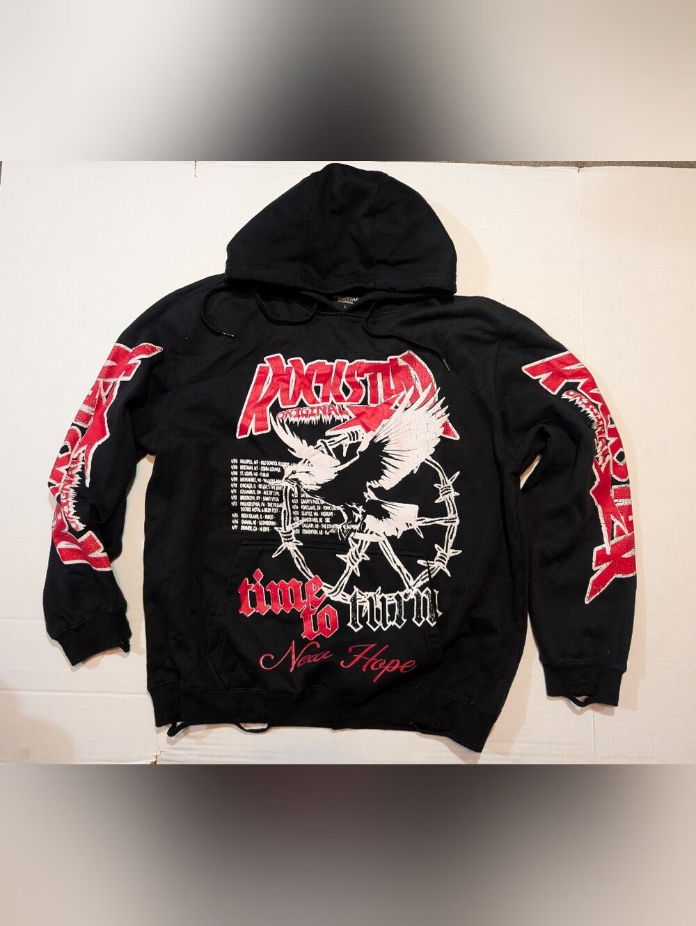 RockStar Original “Time To Win” Black Distressed Pull Over Hoodie Mens size L